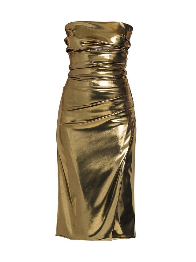 Womens Laminated Metallic Strapless Midi-Dress Product Image