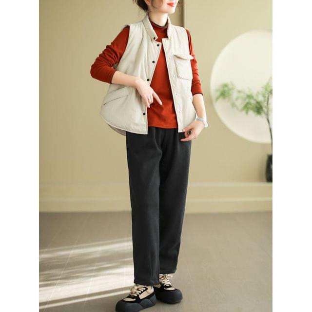 Stand Collar Plain Puffer Vest Product Image