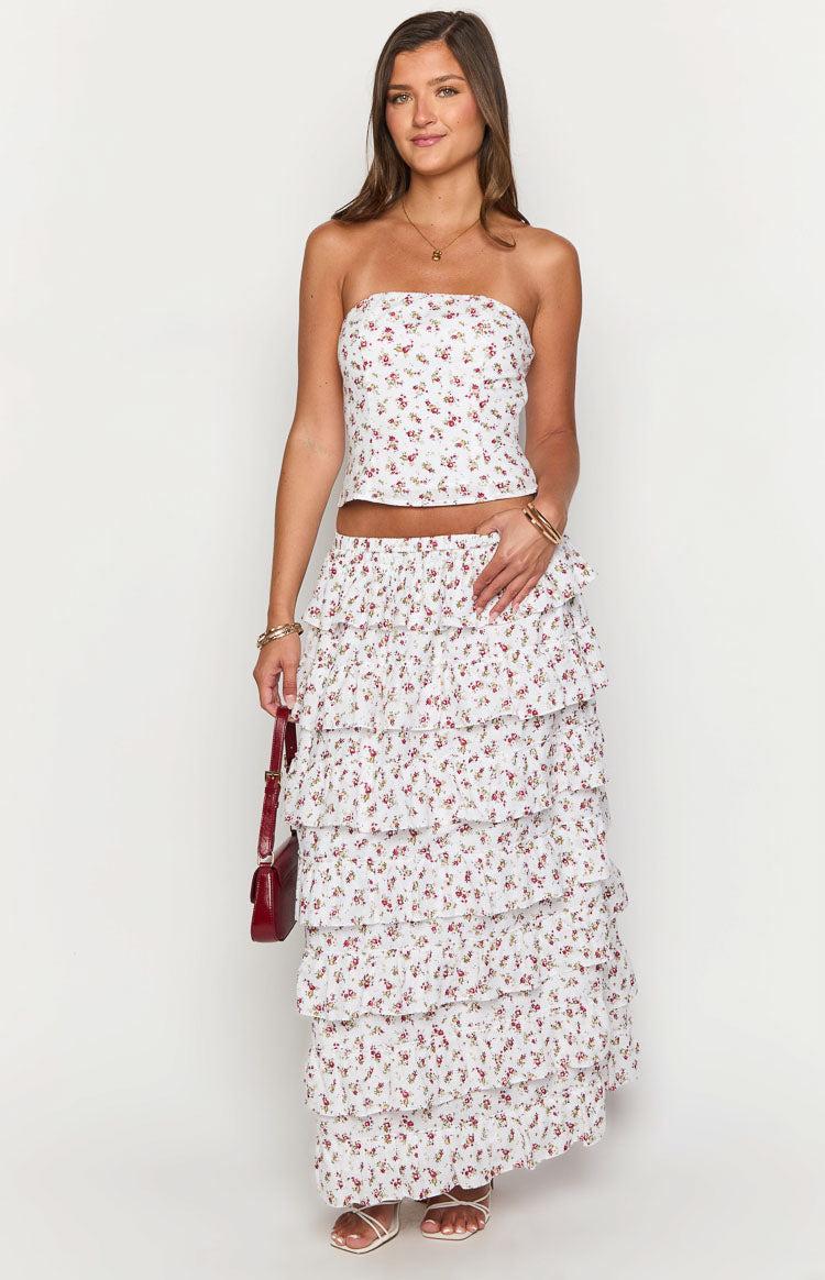 Paisley White Floral Strapless Top Product Image