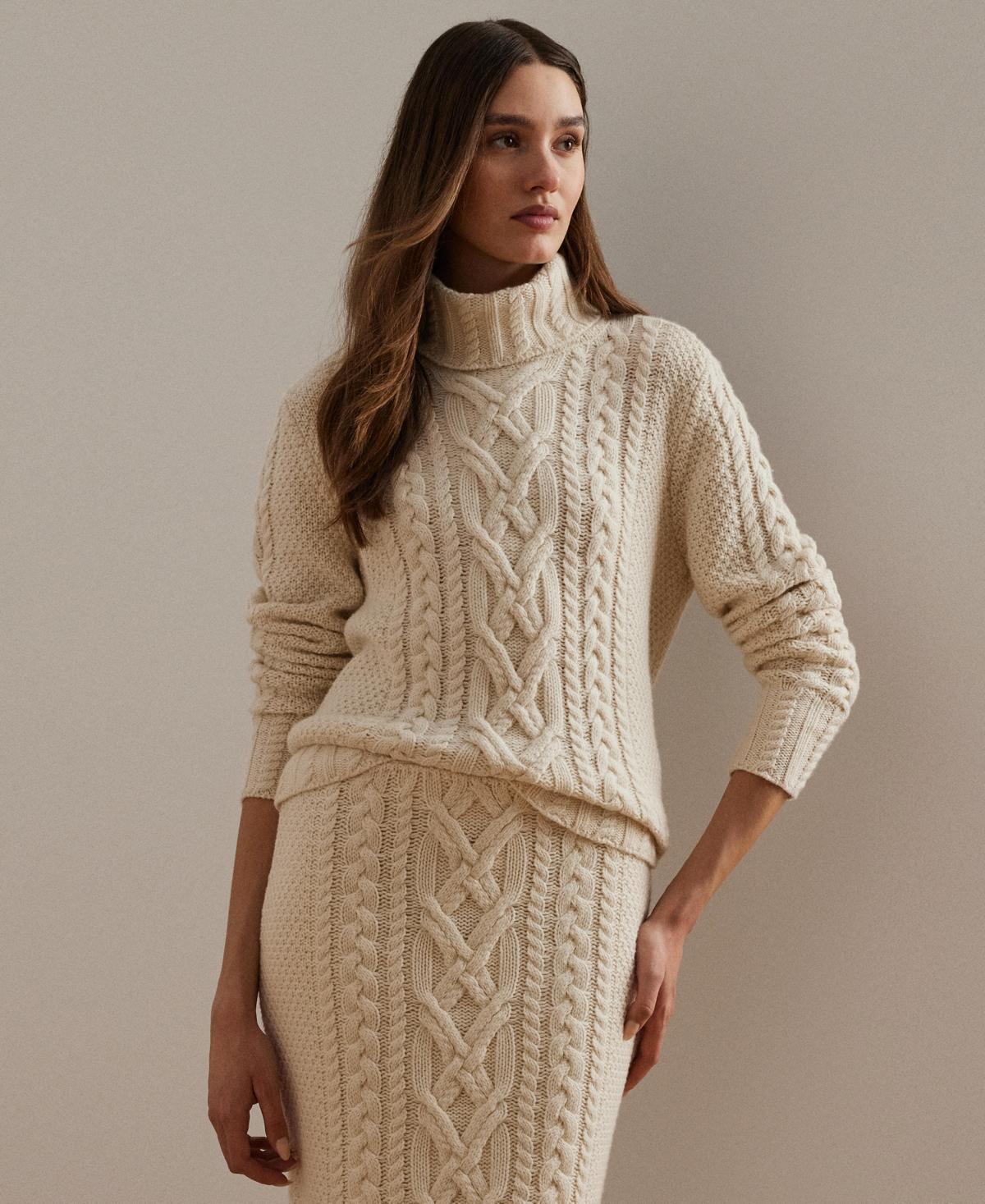 Lauren Ralph Lauren Womens Aran-Knit Wool-Blend Turtleneck Sweater Product Image