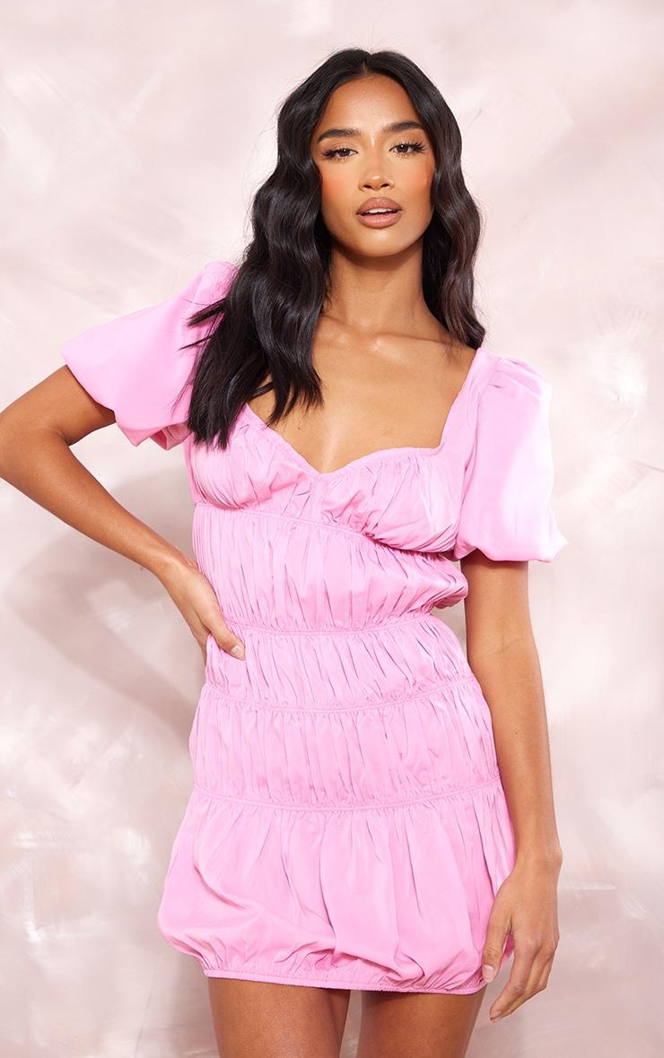 Petite Pink Puff Sleeve Mini Dress product image