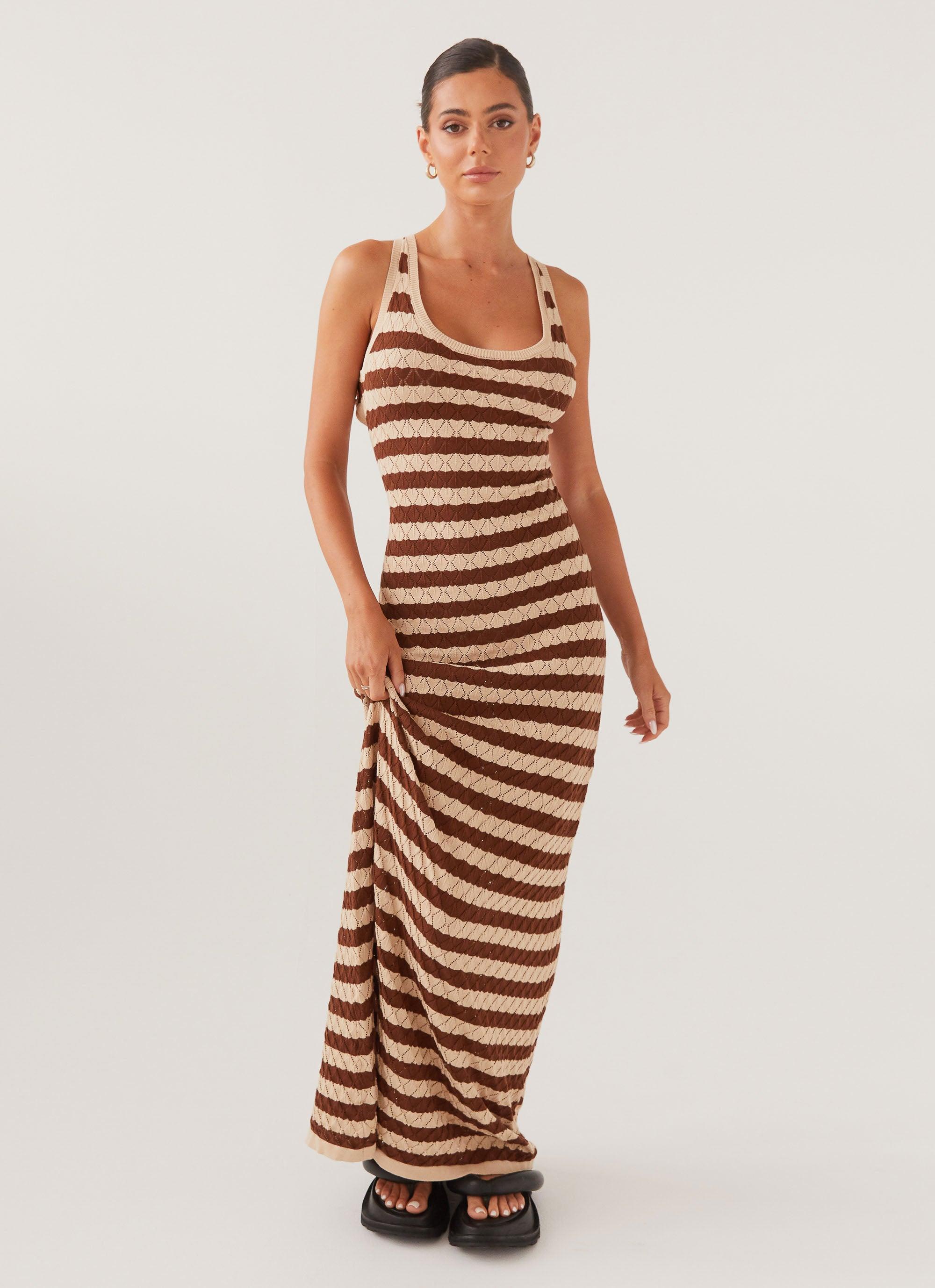 Off The Record Knit Maxi Dress - Cinnamon Stripe Product Image