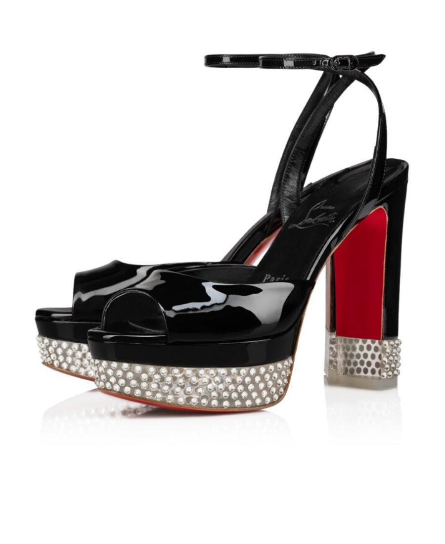 CHRISTIAN LOUBOUTIN Cassandrissima Alta Crystal Leather Sandals 130 In Black Product Image