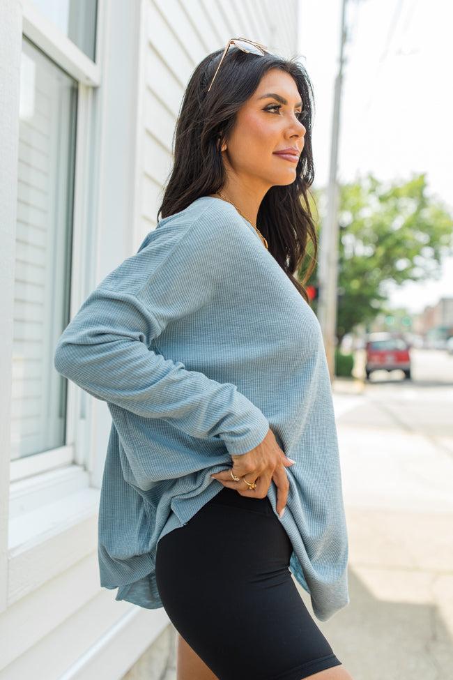 The Way Things Go Blue Ribbed Oversized Pullover Product Image