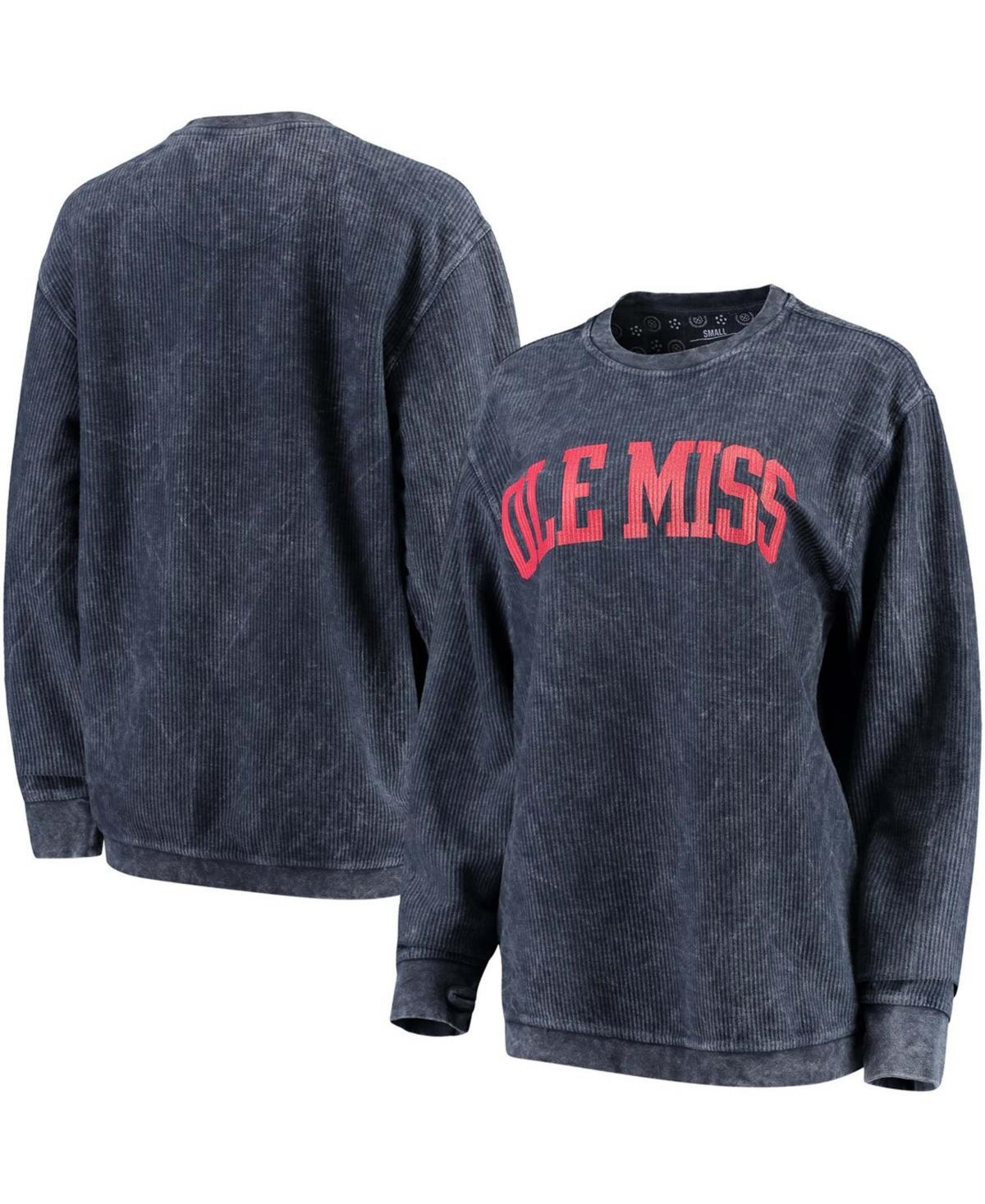 Womens Pressbox Ole Miss Rebels Comfy Cord Vintage Wash Basic Arch Pullover Sweatshirt Blue Product Image