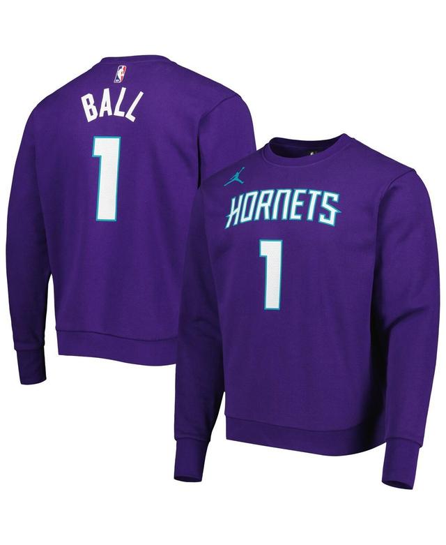 Mens Jordan LaMelo Ball Purple Charlotte Hornets Statement Name and Number Pullover Sweatshirt Product Image