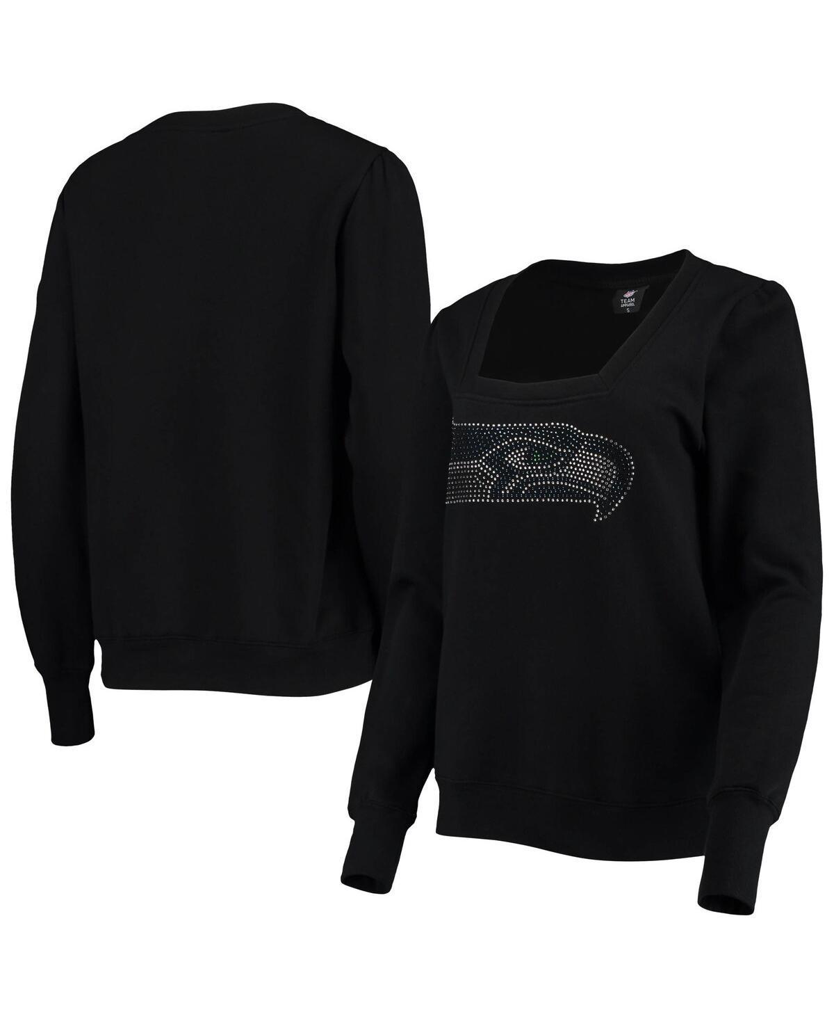 Womens Cuce Black Seattle Seahawks Winners Square Neck Pullover Sweatshirt Product Image