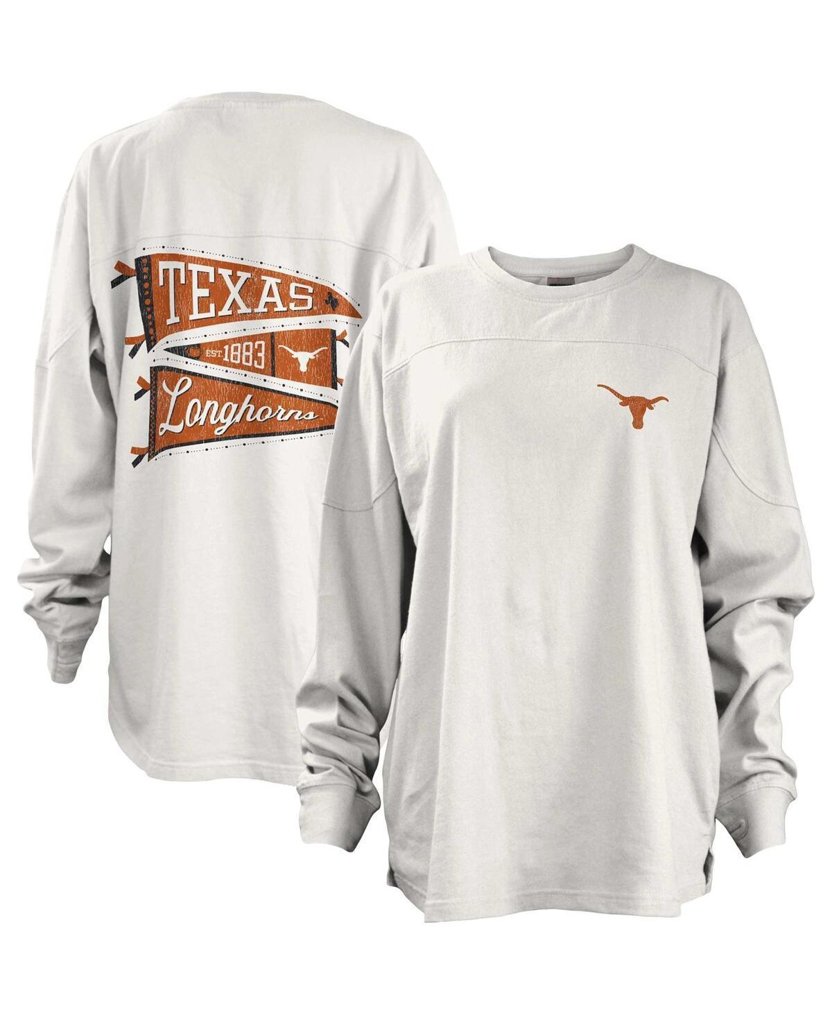 Womens Pressbox White Texas Longhorns Pennant Stack Oversized Long Sleeve T-shirt Product Image