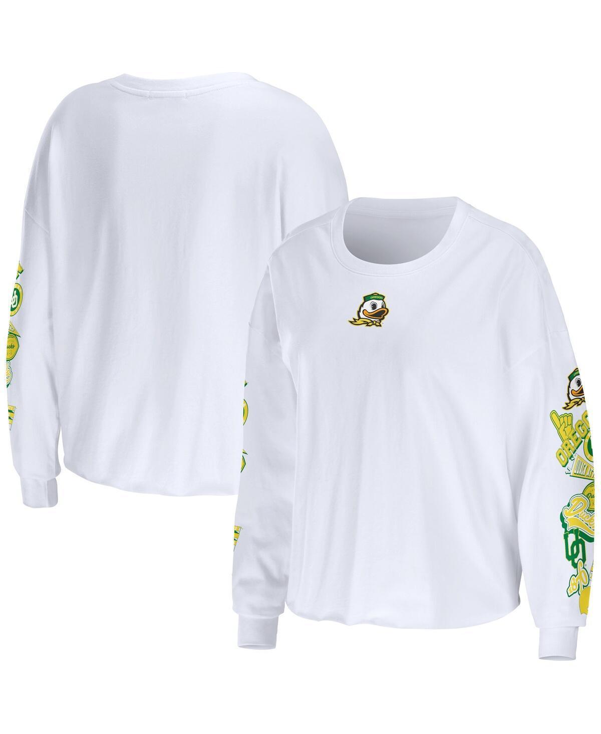 Womens Wear by Erin Andrews White Oregon Ducks 3-Hit Cropped Long Sleeve T-shirt Product Image