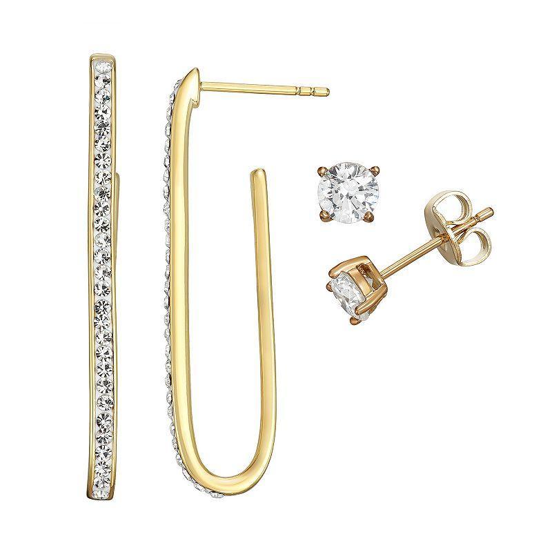 Chrystina Crystal Stud & J-Hoop Earring Set, Womens, 14k Gold Plated Product Image