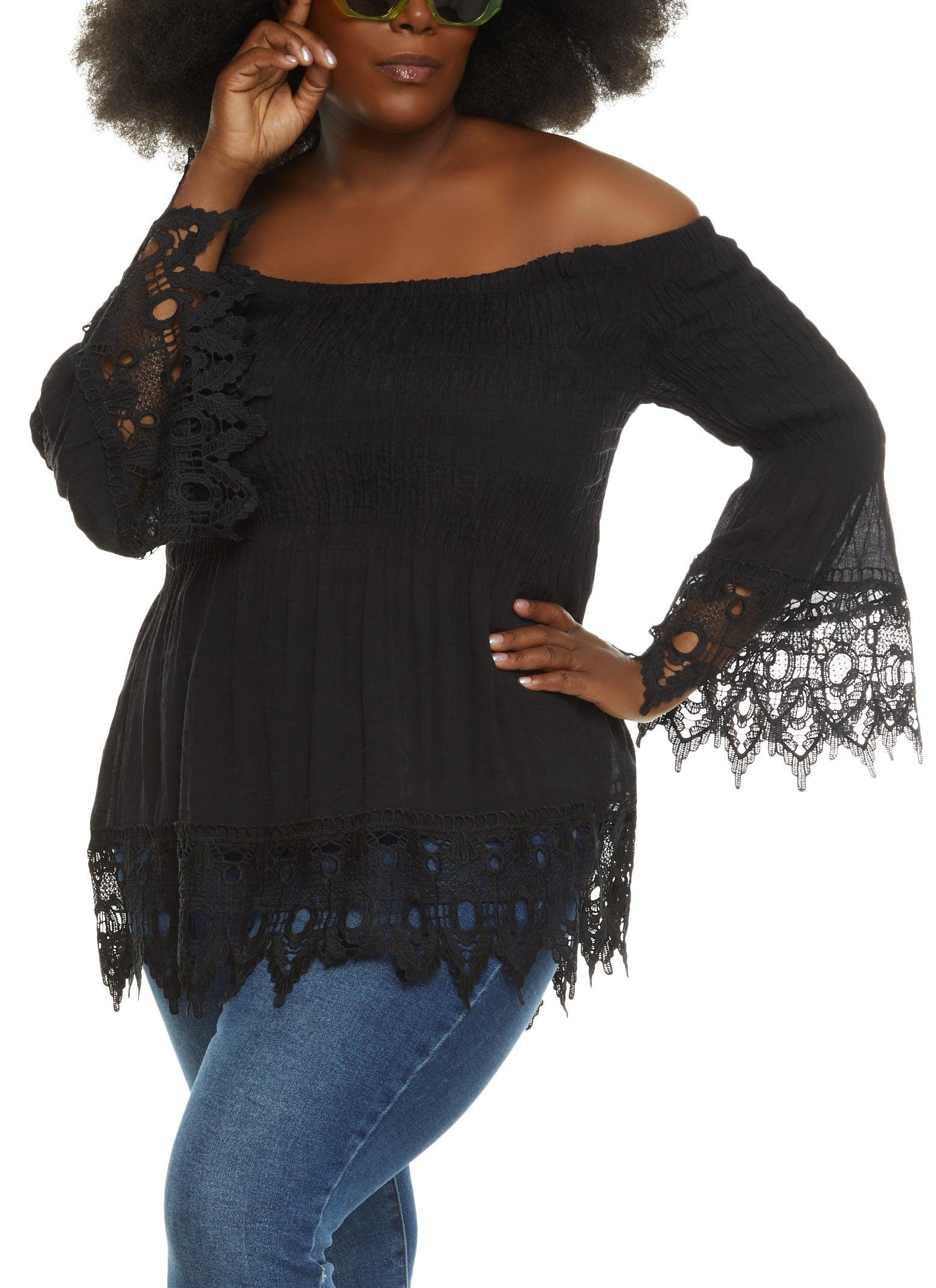 Womens Plus Size Off the Shoulder Bell Sleeve Smocked Top Product Image