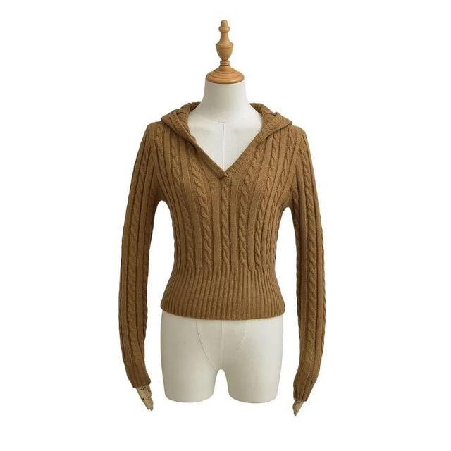 Long-Sleeve Cable Knit Plain Top Product Image