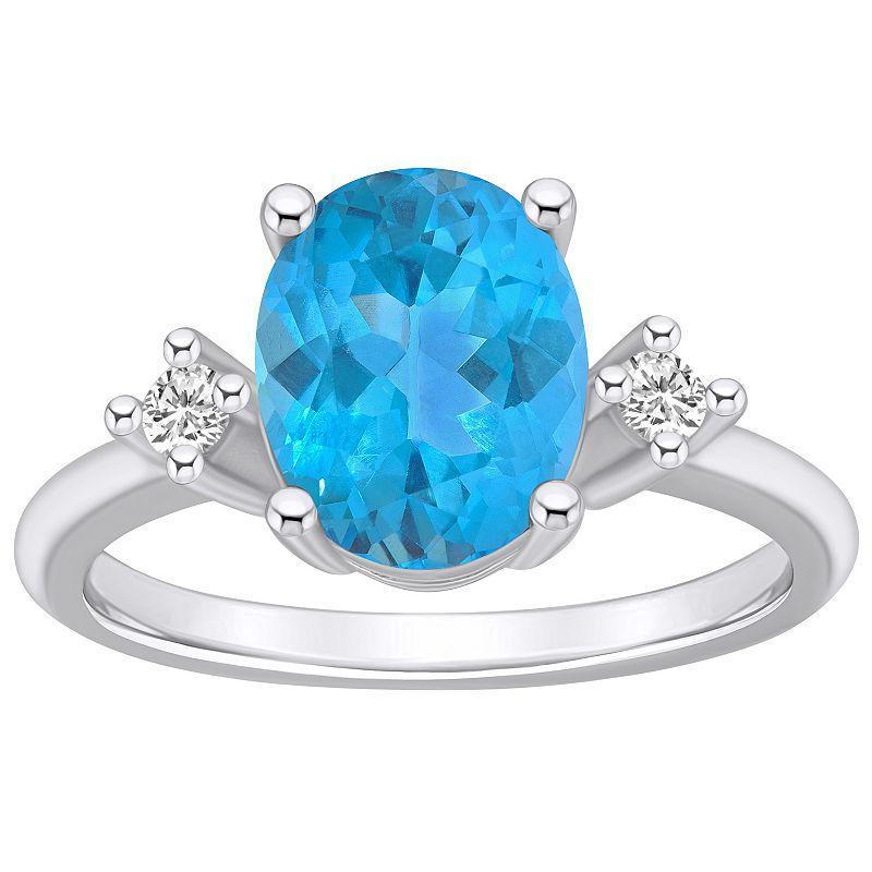 Alyson Layne 14k White Gold Oval Cut Blue Topaz & 1/10 Carat T.W. Diamond Ring, Womens Product Image