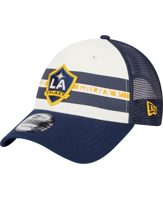 Mens New Era White La Galaxy Team Stripes 9FORTY Trucker Snapback Hat - White Product Image