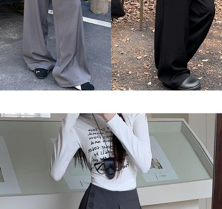 High Rise Mock Two-Piece Plain Buttoned Wide Leg Dress Pants Product Image