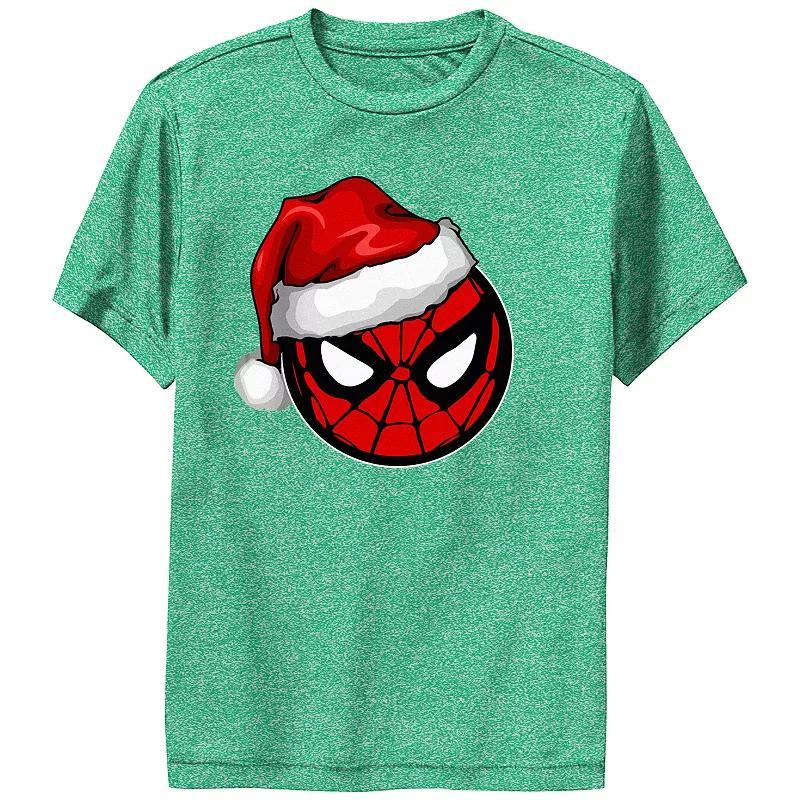 Boys Spider-Man Wearing Santa Claus Hat Performance Graphic Tee, Boys Kelly Grey Product Image