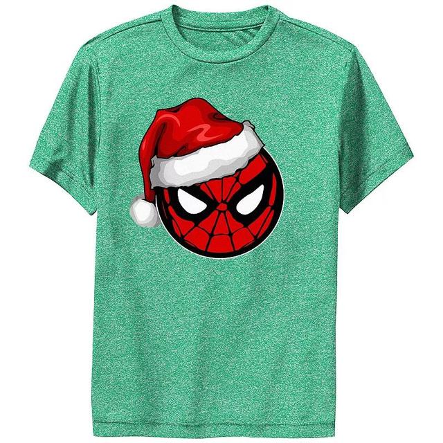 Boys Spider-Man Wearing Santa Claus Hat Performance Graphic Tee, Boys Kelly Grey Product Image