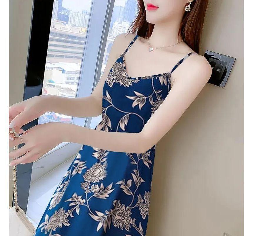 Spaghetti Strap Floral Maxi A-Line Dress Product Image