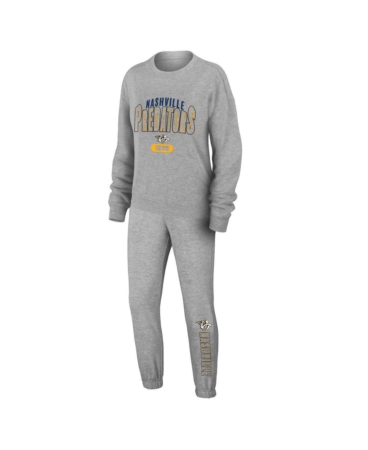 Womens Wear by Erin Andrews Heather Gray Nashville Predators Knit Long Sleeve Tri-Blend T-shirt and Pants Sleep Set Product Image