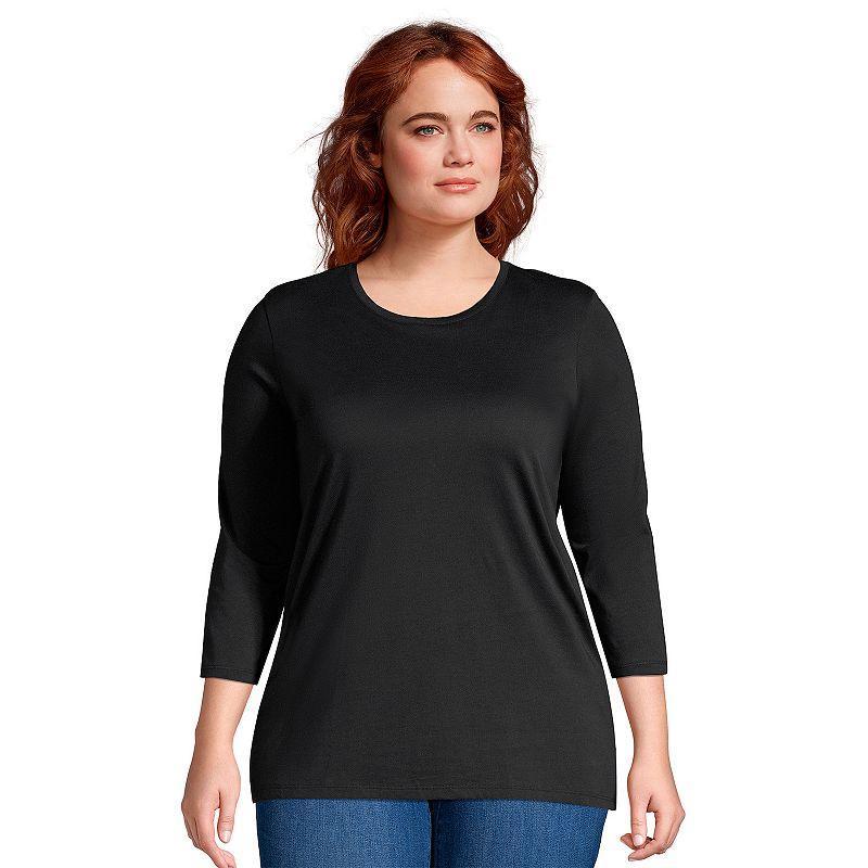 Lands End Womens Plus Size 3/4 Sleeve Cotton Supima Crewneck Tunic Product Image