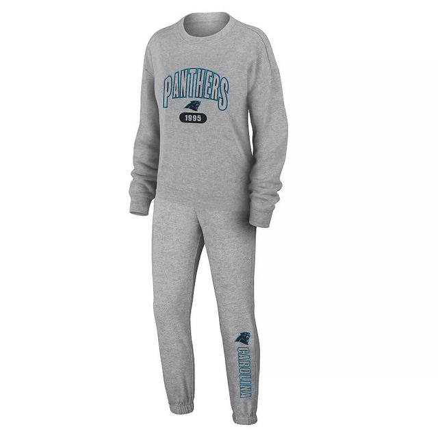 Womens WEAR by Erin Andrews Heather Gray Carolina Panthers Knit Long Sleeve Tri-Blend T-Shirt & Pants Sleep Set Product Image