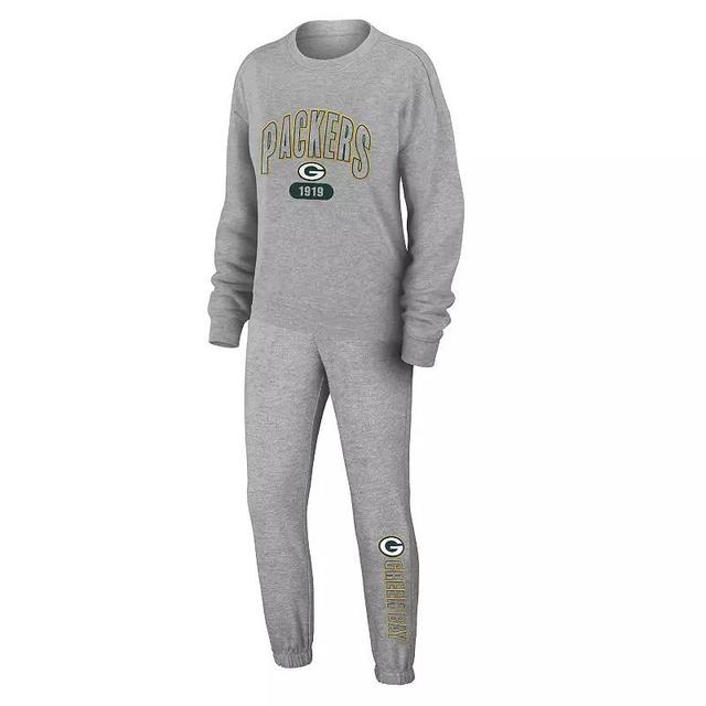 Womens WEAR by Erin Andrews Heather Gray Green Bay Packers Knit Long Sleeve Tri-Blend T-Shirt & Pants Sleep Set Product Image