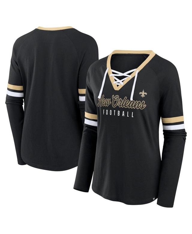 Fanatics Womens Black New Orleans Saints Won and Done Lace-Up Long Sleeve Fashion Top - Black Product Image