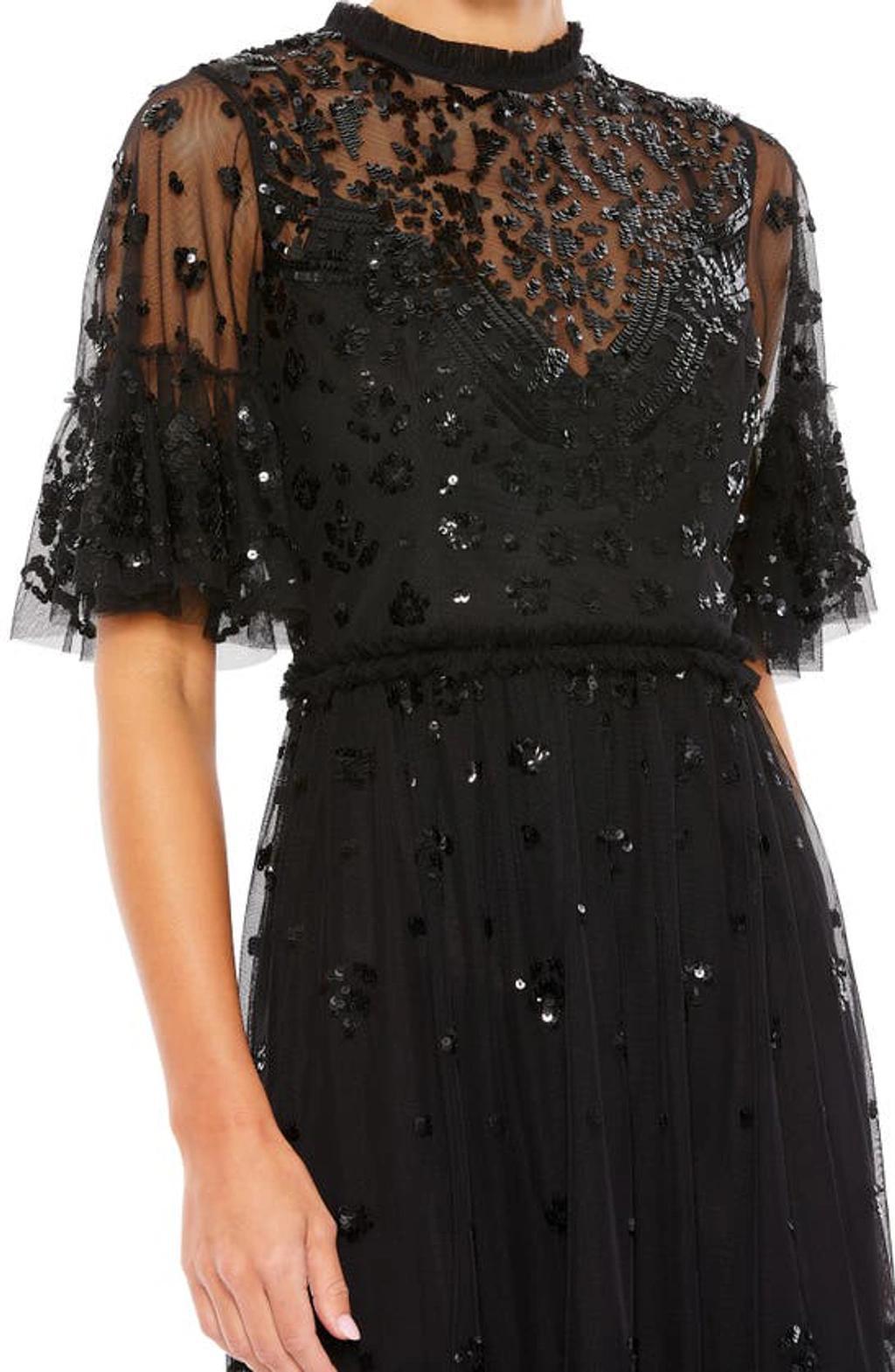 Sequin Ruffle Hem Cocktail Minidress In Black Product Image