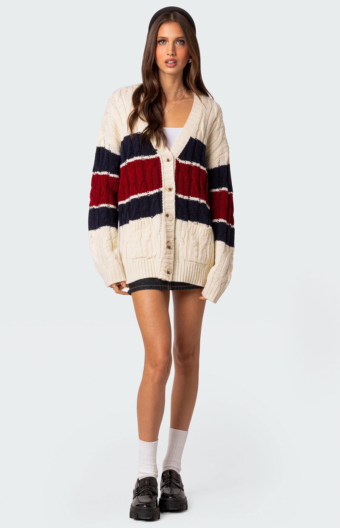 Edikted Women's Tinsley Oversized Cable Knit Cardigan Product Image