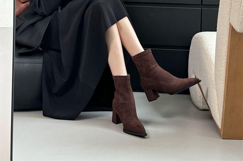 Pointed Toe Faux Suede Block Heel Short Boots Product Image