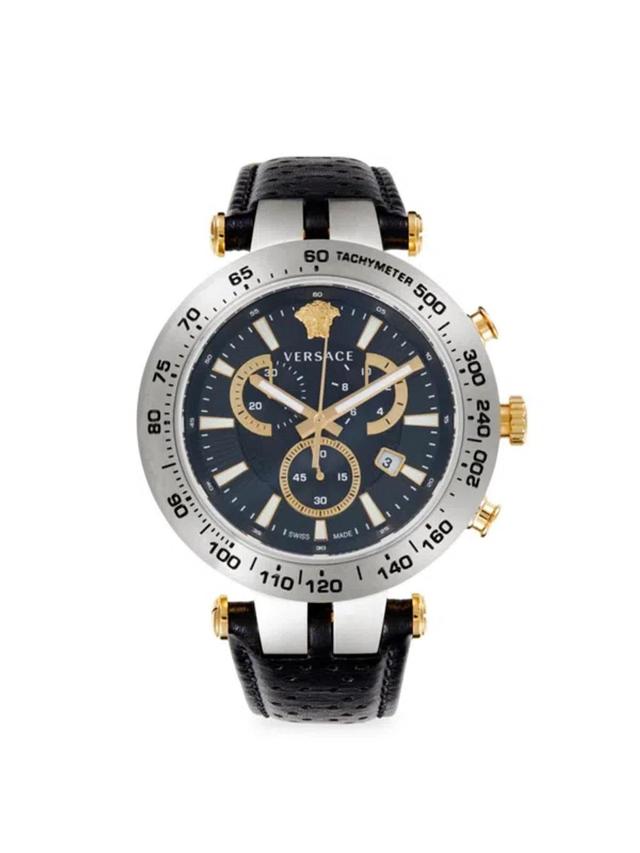 Men's Bold Chrono 46mm Stainless Steel & Leather Strap Watch In Sapphire Product Image