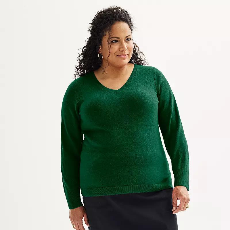 Plus Size Croft & Barrow Extra Soft V-Neck Sweater, Womens Product Image