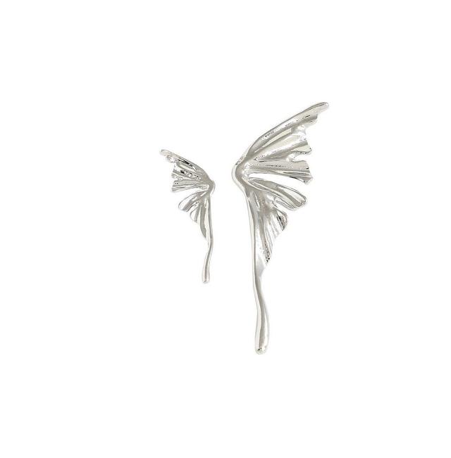 Sohi Womens Silver Metallic Wing Drop Earrings Product Image