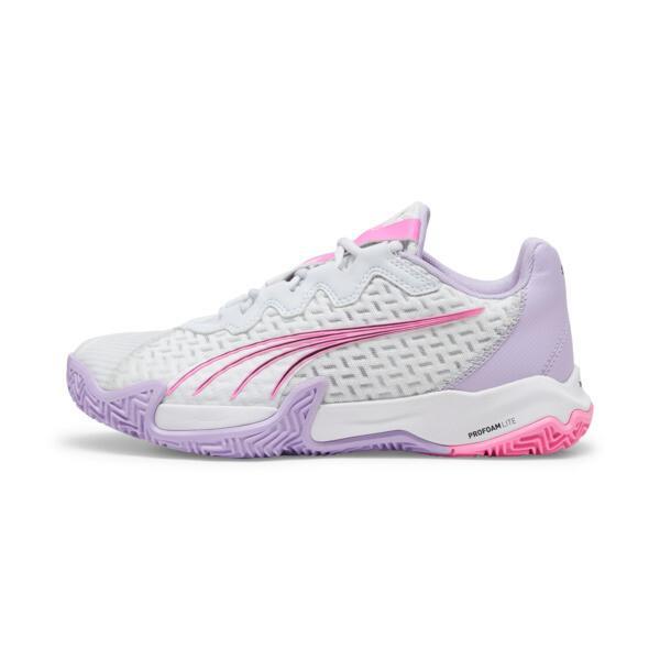 PUMA NOVA Elite Women's Court Shoes in Silver Mist/White/Vivid Violet Product Image