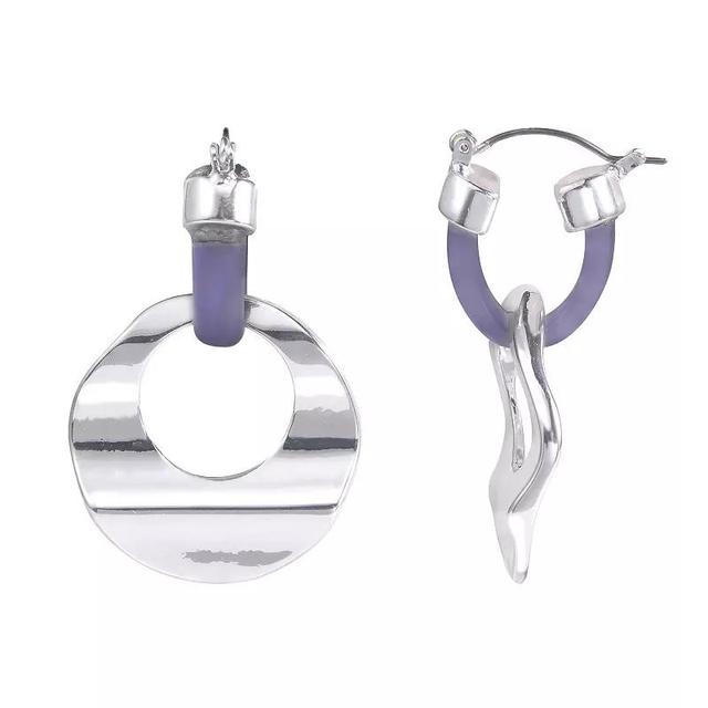 Emberly Silver Tone & Blue Drop Hoop Earrings, Womens Product Image