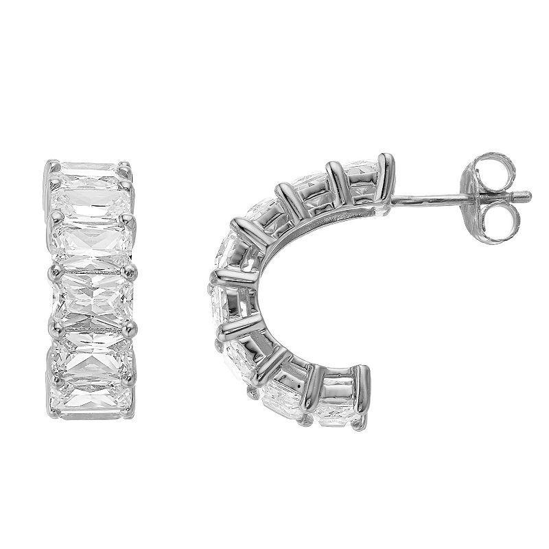 Rosabella Sterling Silver Cubic Zirconia J Hoop Earrings, Womens Product Image