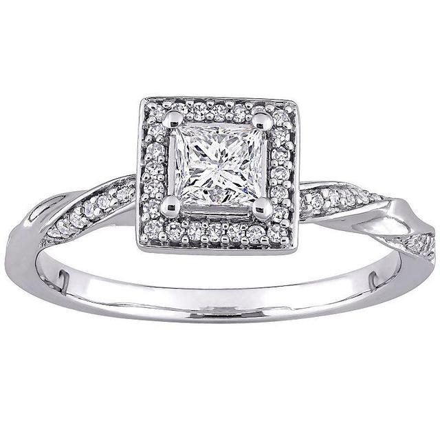 Stella Grace 10k White Gold 3/5 Carat T.W. Diamond Square Halo Twist Band Engagement Ring, Womens Product Image