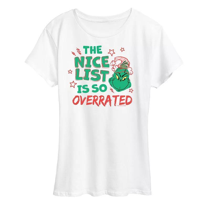 Womens Dr. Seuss The Grinch Nice List Overrated Graphic Tee, Girls Product Image