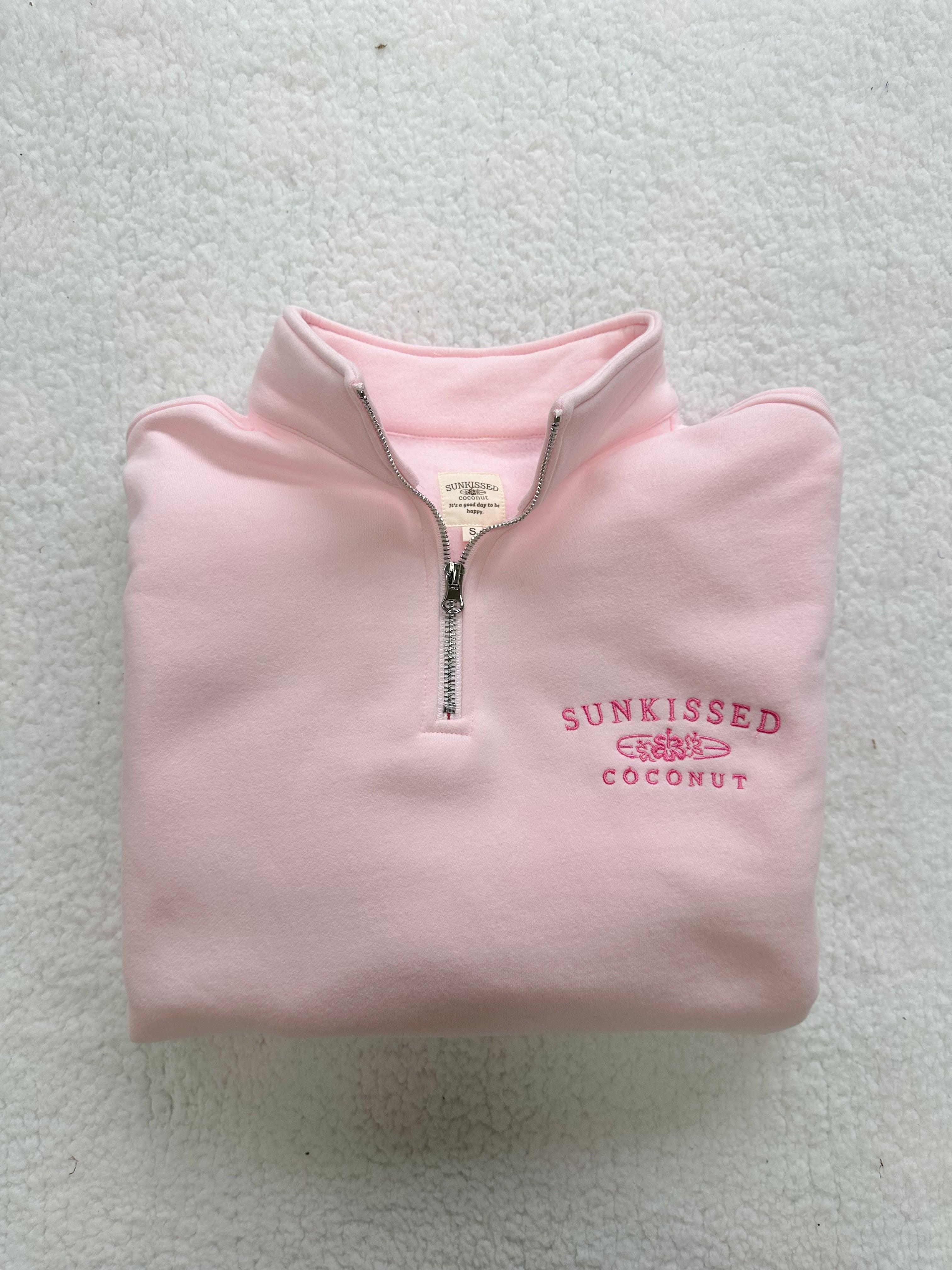 Tana Light Pink Quarter Zip Embroider Sunkissedcoconut Sweatshirt Product Image