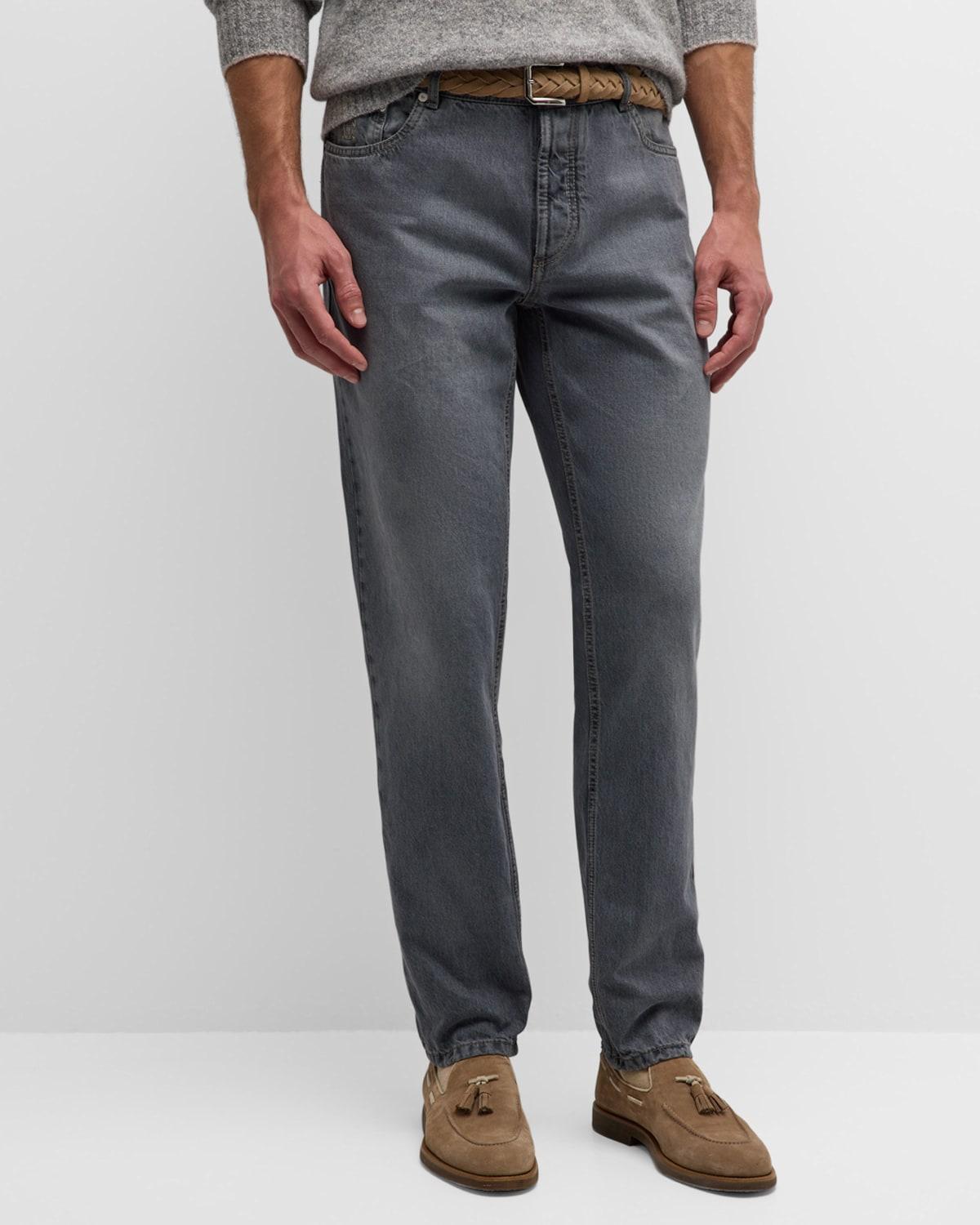 Men's Straight-Leg Grey Denim 5-Pocket Pants product image