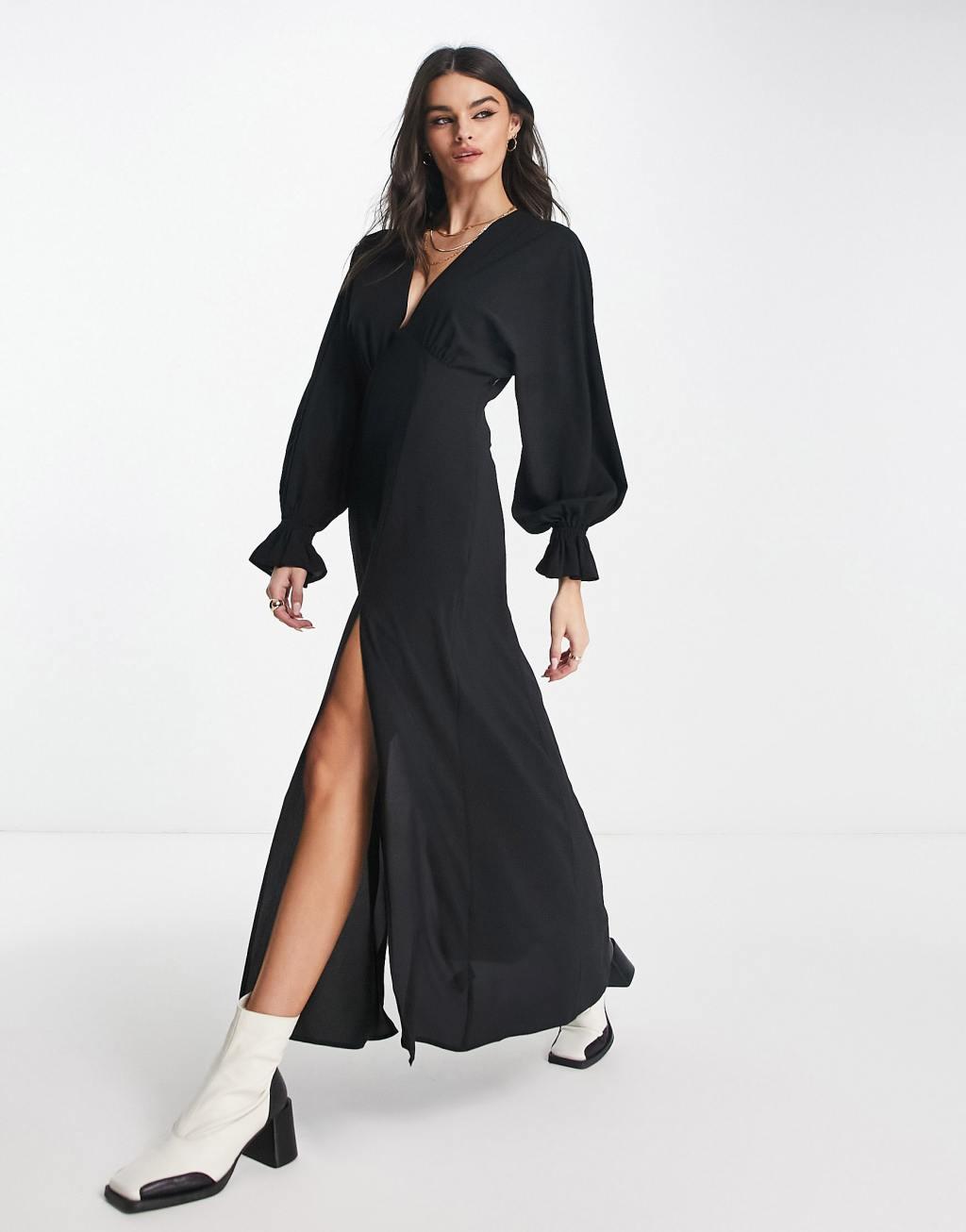 ASOS DESIGN plunge batwing maxi dress in black Product Image