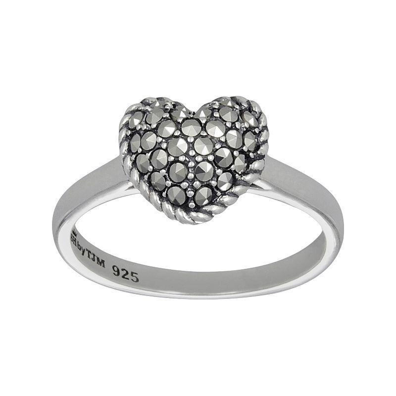 Lavish by TJM Sterling Silver Heart Ring, Womens Black Product Image