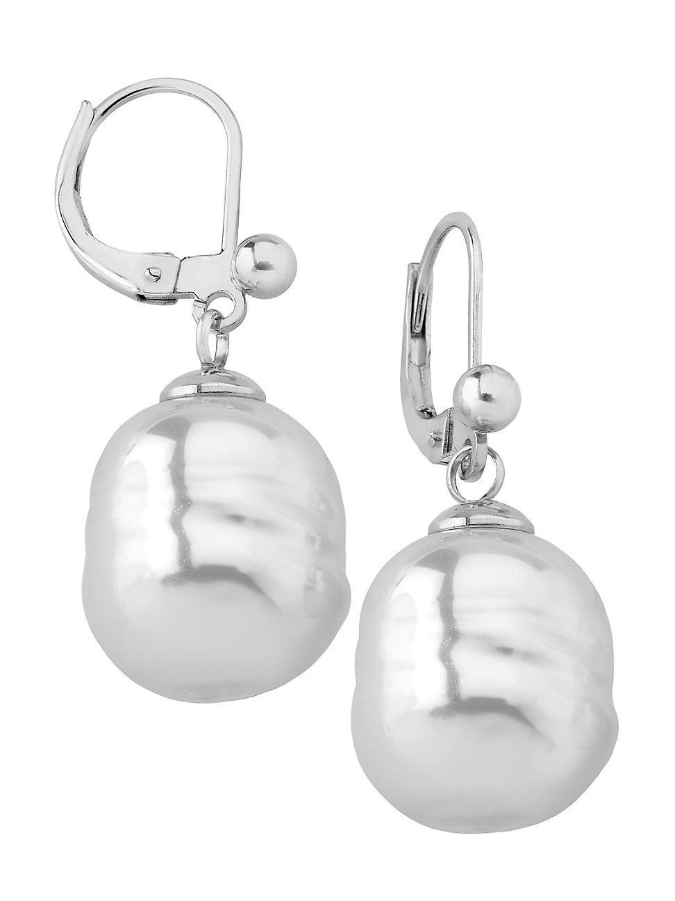 Womens Agora Rhodium-Plated Silver & 12MM White Baroque Pearl Drop Earrings Product Image