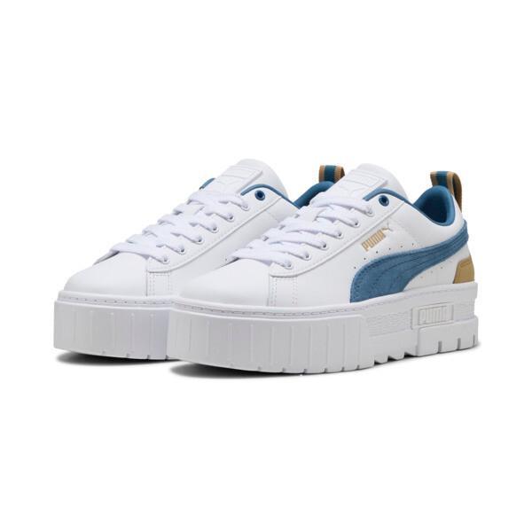 PUMA Mayze Leather Women's Sneakers in White/Blue Horizon Product Image