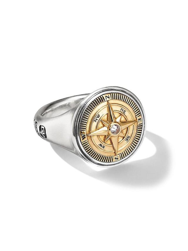 Mens Maritime Compass Signet Ring In Sterling Silver Product Image