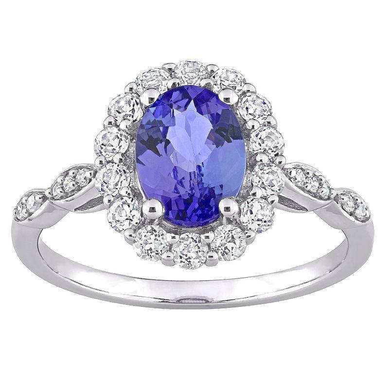 Stella Grace 14k White Gold Tanzanite White Topaz & Diamond Accent Halo Vintage Ring, Womens Product Image