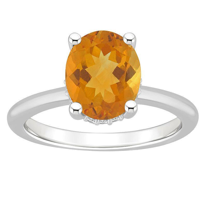 Alyson Layne Sterling Silver 10 mm x 8 mm Oval Gemstone & Diamond Accent Ring, Womens Orange Product Image