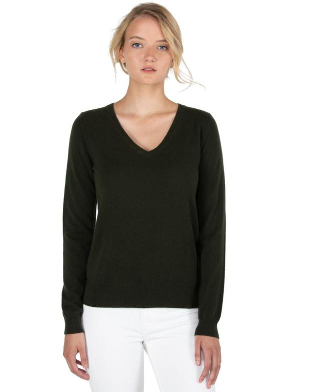 Jennie Liu Womens 100% Pure Cashmere Long Sleeve Pullover V Neck Sweater (8160, Lime, Large ) Product Image