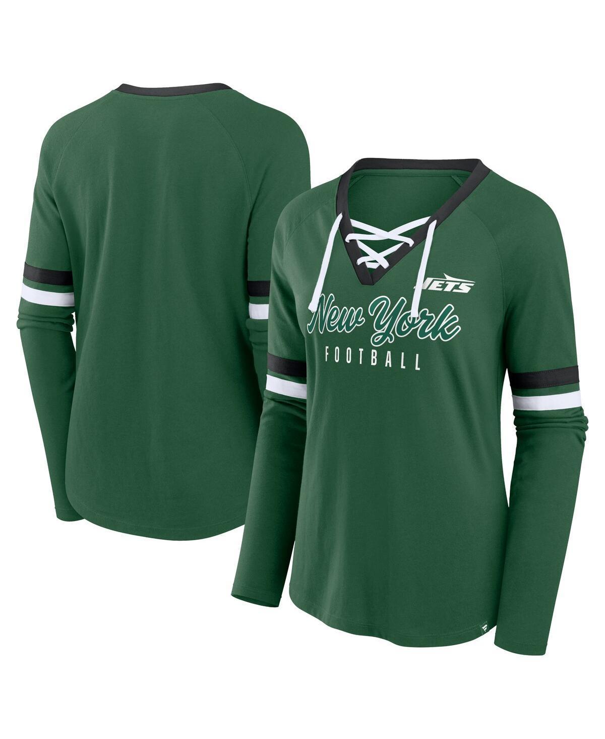 Womens Fanatics New York Jets Won and Done Lace-Up Long Sleeve Fashion Top Product Image