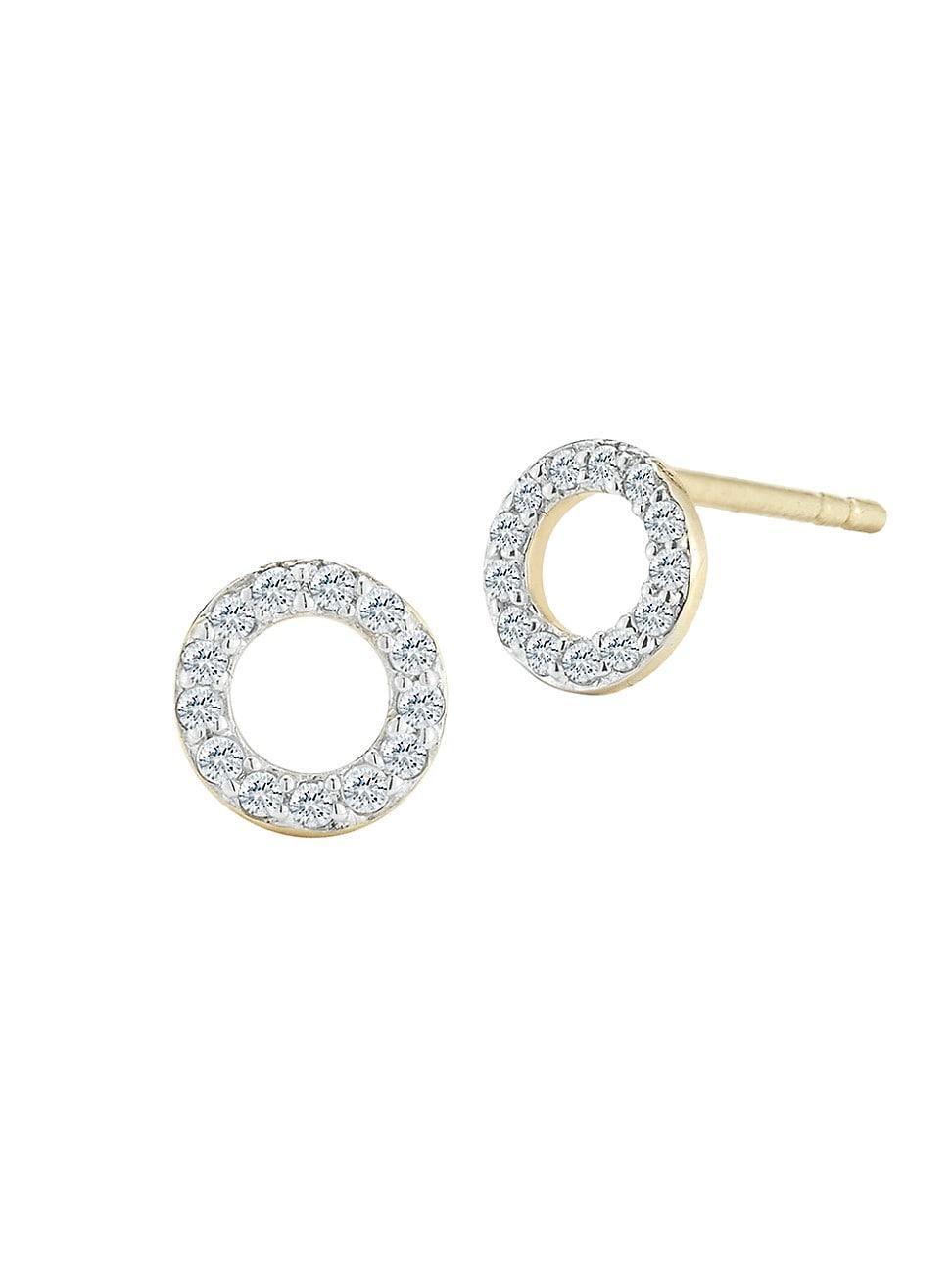 Womens 14K Yellow Gold & Diamond Mini Circle Stud Earring Product Image